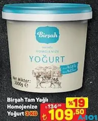 BİRŞAH TAM YAĞLI HOMOJENİZE YOĞURT 3 KG
